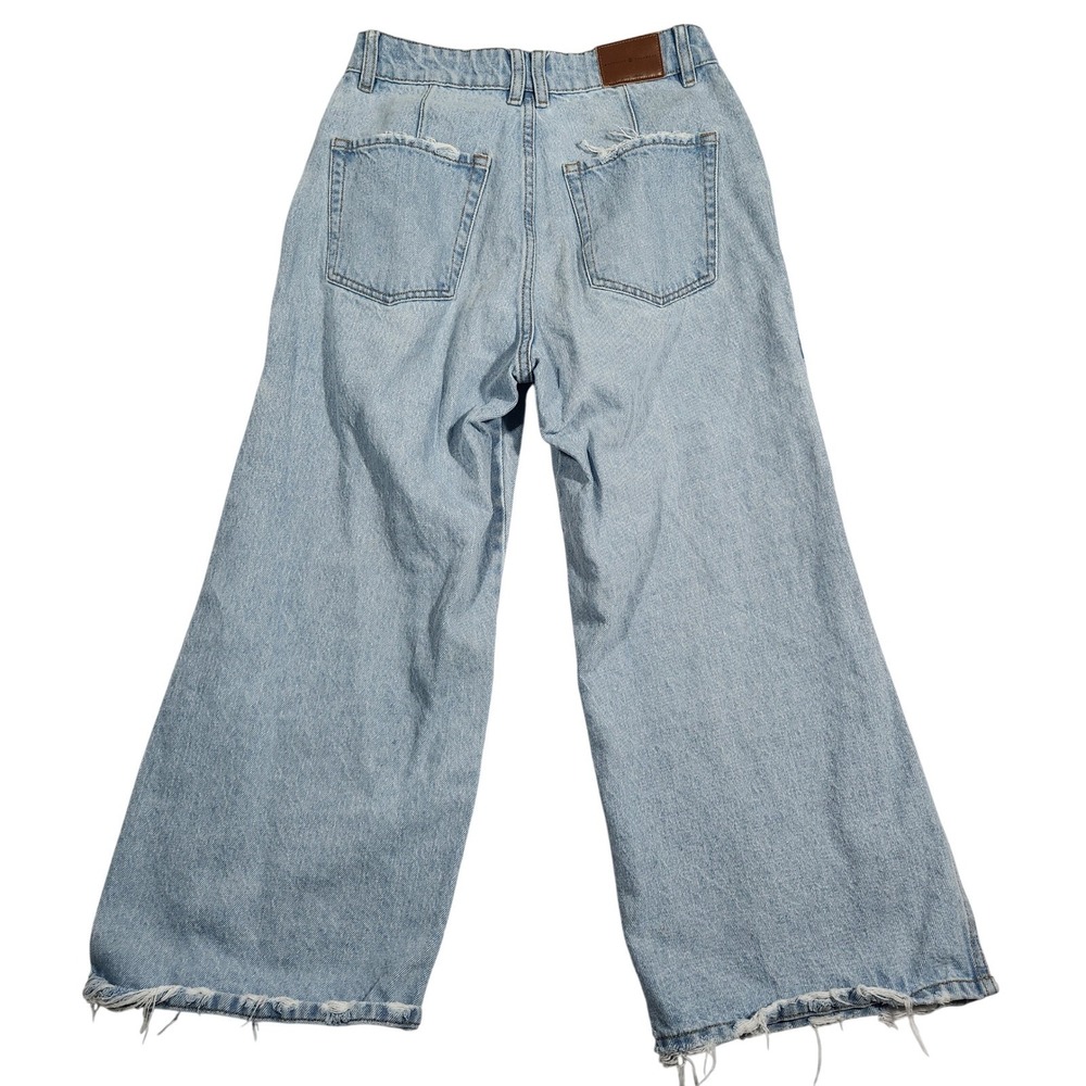 Mattelsa Dreamers Light Wash Wide Leg Side Slit Distressed Jeans Womens 28/MX - Picture 4 of 13